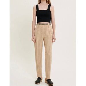 Maje Fitted High Waisted Linen Blend Striped Trousers quiet luxury size 38